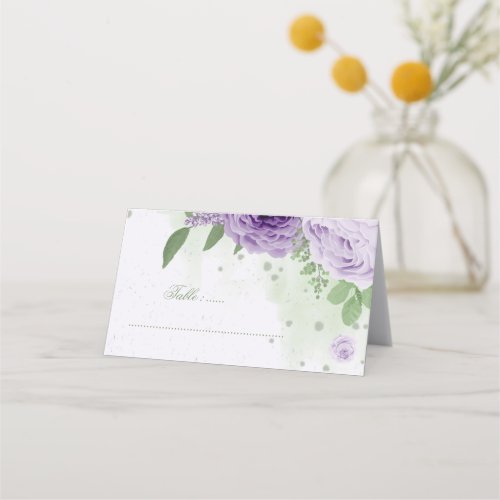 beautiful purple flowers green leaves botanical place card