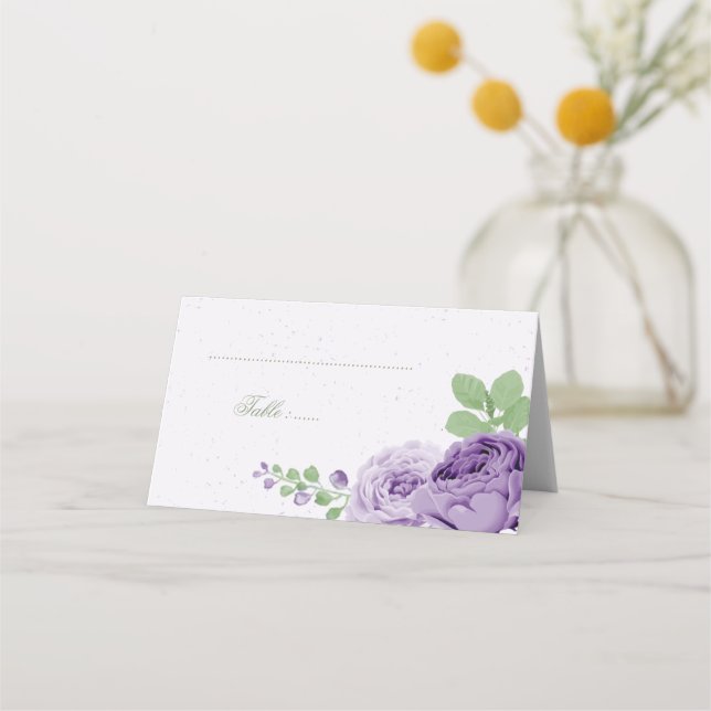 beautiful purple flowers green leaves botanical place card (Front)