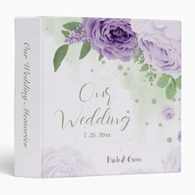 beautiful purple flowers greenery wedding album 3 ring binder (Front/Spine)