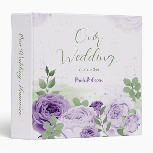 beautiful purple flowers greenery wedding album 3 ring binder