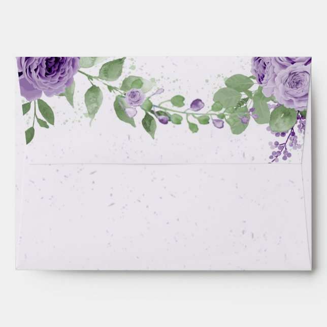 beautiful purple flowers greenery wedding envelope (Back (Top Flap))