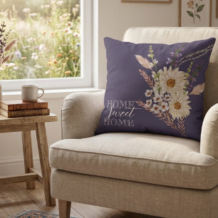 Beautiful Purple Flowers Home Sweet  Throw Pillow
