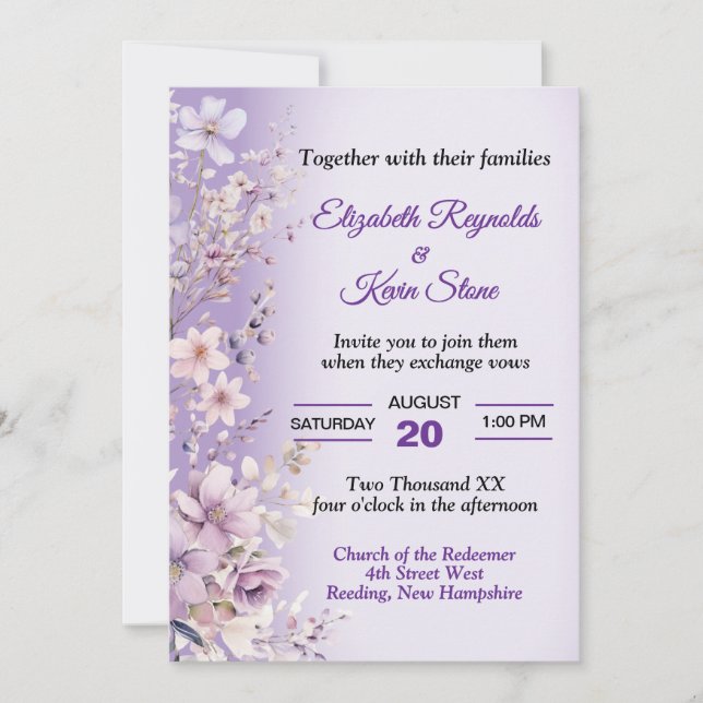 Beautiful Purple Flowers Wedding Invitation (Front)