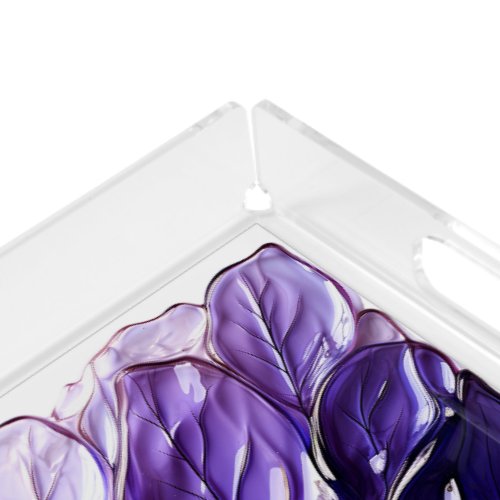 Beautiful Purple Glass Leaves Acrylic Tray