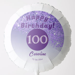 Beautiful Purple Glitter 100th Birthday Party Balloon