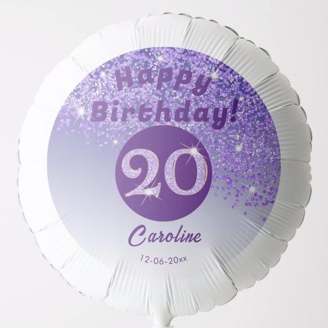 Beautiful Purple Glitter 20th Birthday Party Balloon (Front)