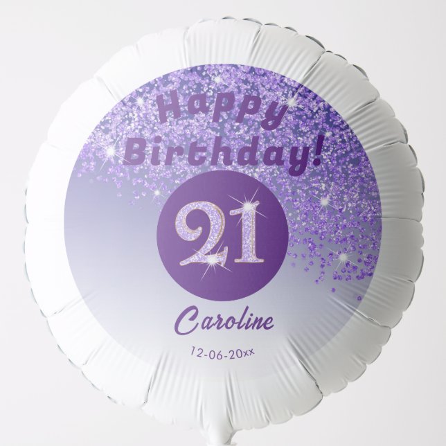 Beautiful Purple Glitter 21st Birthday Party Balloon (Front)