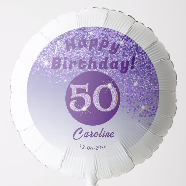 Beautiful Purple Glitter 50th Birthday Party Balloon (Front)
