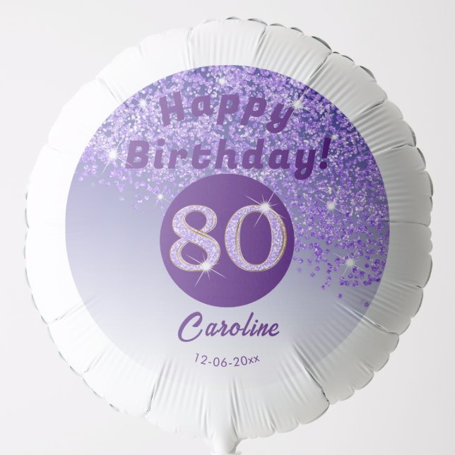 Beautiful Purple Glitter 80th Birthday Party Balloon (Front)