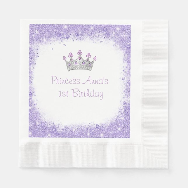 Beautiful Purple Glitter, Custom Birthday Party Napkins (Front)