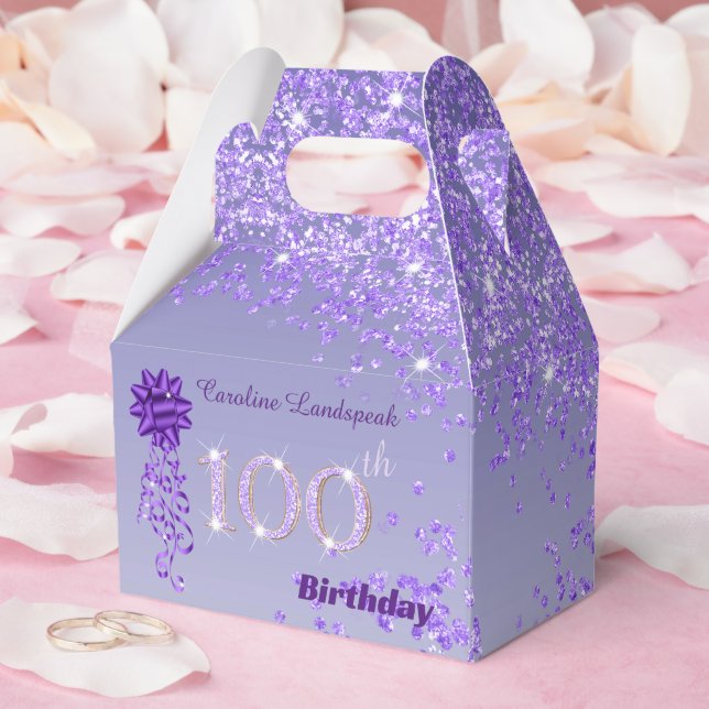 Beautiful Purple Glitter Ribbon 100th Birthday Favor Boxes (Wedding)