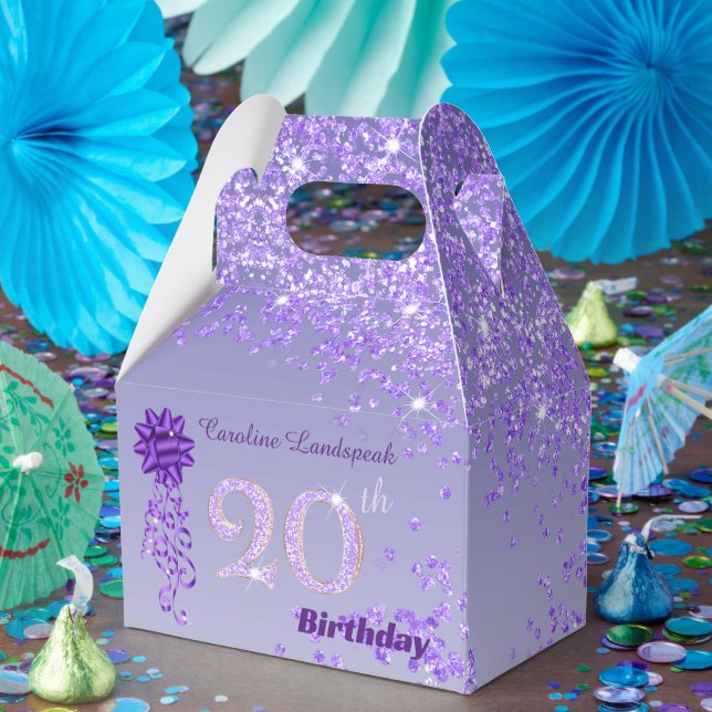 Beautiful Purple Glitter Ribbon 20th Birthday Favor Boxes (Party)