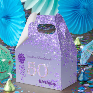 Beautiful Purple Glitter Ribbon 50th Birthday Favor Boxes