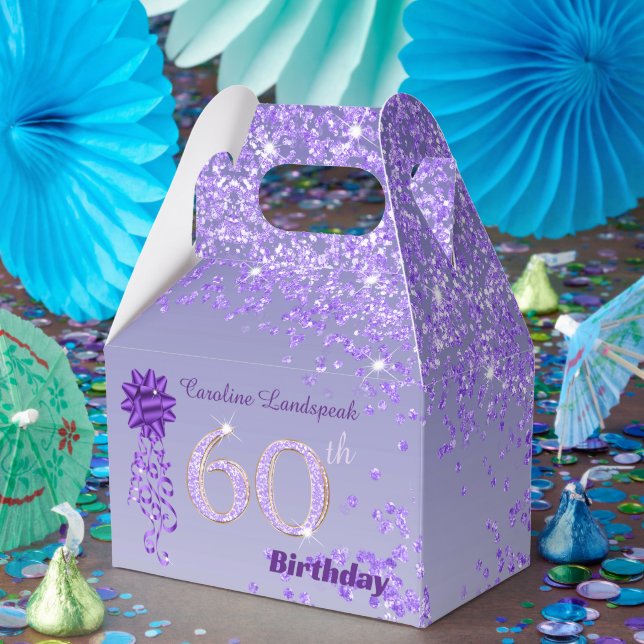 Beautiful Purple Glitter Ribbon 60th Birthday Favor Boxes (Party)