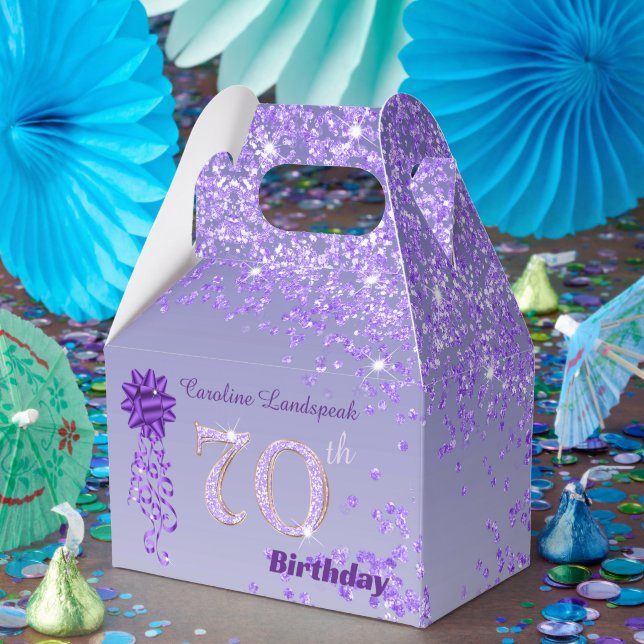 Beautiful Purple Glitter Ribbon 70th Birthday Favor Boxes (Party)