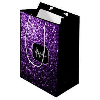 Beautiful Purple glitter sparkles Monogram Medium Gift Bag