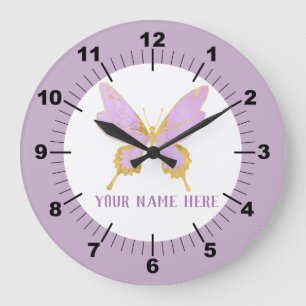 Beautiful Purple & Gold Butterfly Large Clock