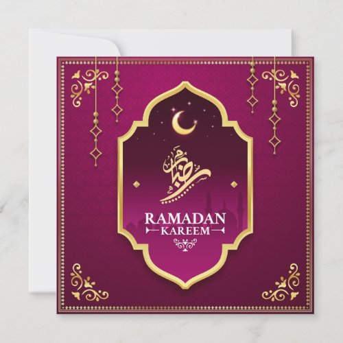 Beautiful Purple Gold Crescent Ramadan Mubarak Holiday Card