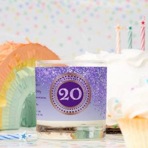 Beautiful Purple & Gold Glitter 20th Birthday Scented Candle