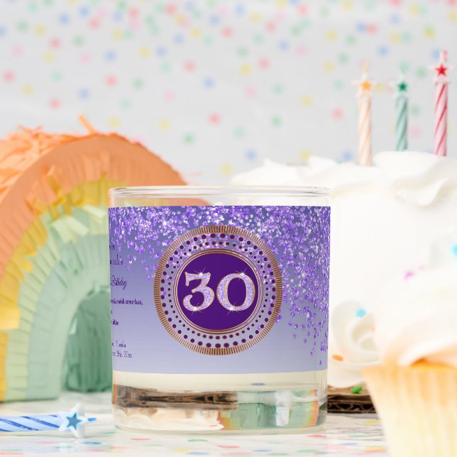 Beautiful Purple & Gold Glitter 30th Birthday Scented Candle (Birthday)