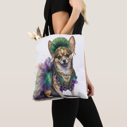 BEAUTIFUL PURPLE GREEN GOLD MARDI GRAS PUPPY DOG TOTE BAG