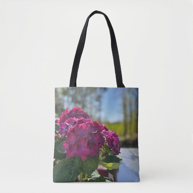 Beautiful purple hydrangea floral tote bag (Front)