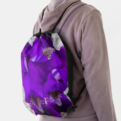 Beautiful purple iris drawstring bag