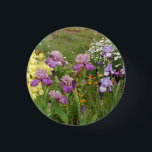 Beautiful Purple Iris Flower floral Photo Button<br><div class="desc">Beautiful Purple Iris Flower floral Photo,  with a fully customizable name. An original photo taken form my own garden.</div>