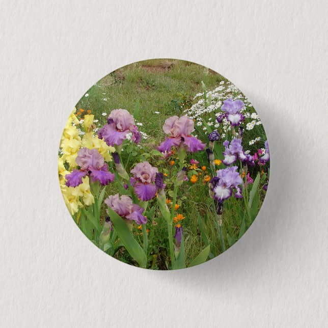 Beautiful Purple Iris Flower floral Photo Button (Front)