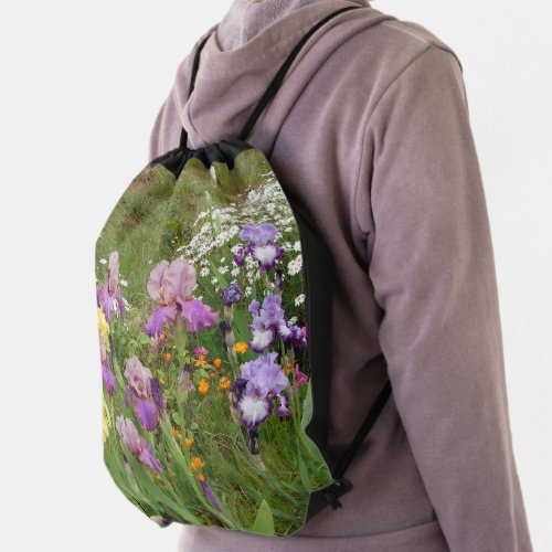 Beautiful Purple Iris Flower floral Photo Drawstring Bag