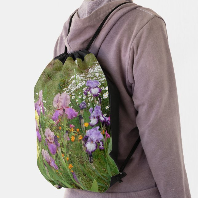 Beautiful Purple Iris Flower floral Photo Drawstring Bag (Insitu)