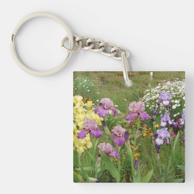 Beautiful Purple Iris Flower floral Photo Keychain (Front)