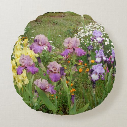 Beautiful Purple Iris Flower floral Photo Round Pillow