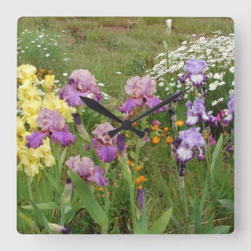 Beautiful Purple Iris Flower floral Photo Square Wall Clock