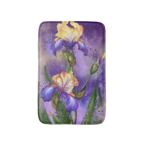 Beautiful Purple Iris Flower Migned Art Painting   Bath Mat