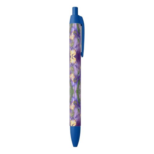 Beautiful Purple Iris Flower Migned Art Painting _ Blue Ink Pen