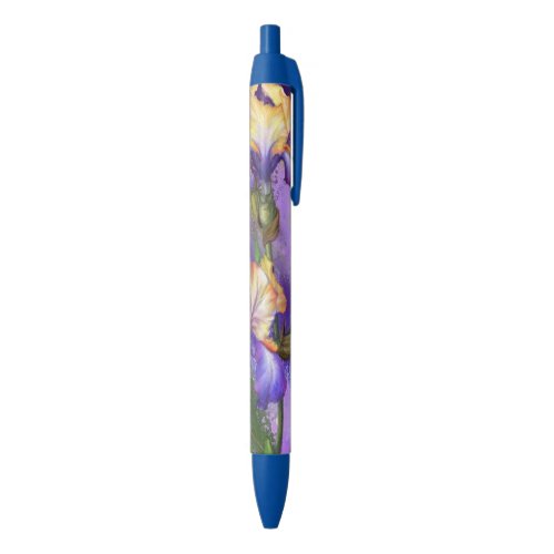 Beautiful Purple Iris Flower Migned Art Painting   Blue Ink Pen