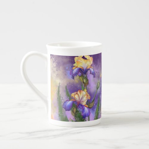Beautiful Purple Iris Flower Migned Art Painting  Bone China Mug
