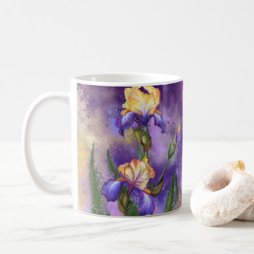 Beautiful Purple Iris Flower Migned Art Painting   Coffee Mug