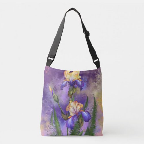 Beautiful Purple Iris Flower Migned Art Painting _ Crossbody Bag