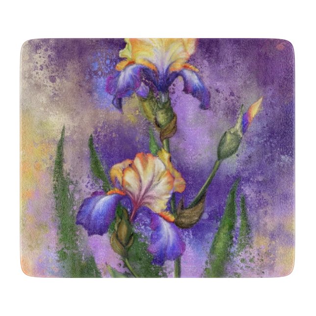 Discover Beautiful Purple Iris Flower Migned Art Painting - Cutting Board