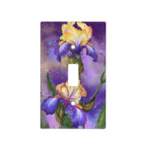Beautiful Purple Iris Flower Migned Art Painting - Light Switch Cover