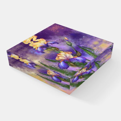 Beautiful Purple Iris Flower Migned Art Painting   Paperweight