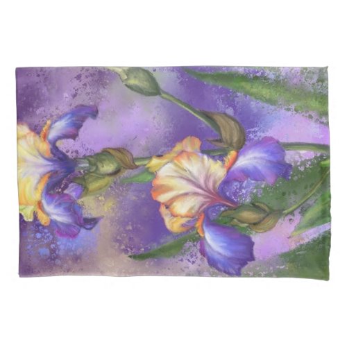 Beautiful Purple Iris Flower Migned Art Painting   Pillow Case