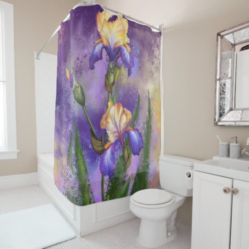 Beautiful Purple Iris Flower Migned Art Painting   Shower Curtain