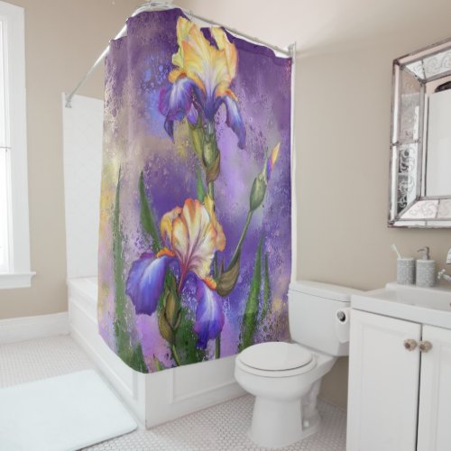 Beautiful Purple Iris Flower Migned Art Painting _ Shower Curtain