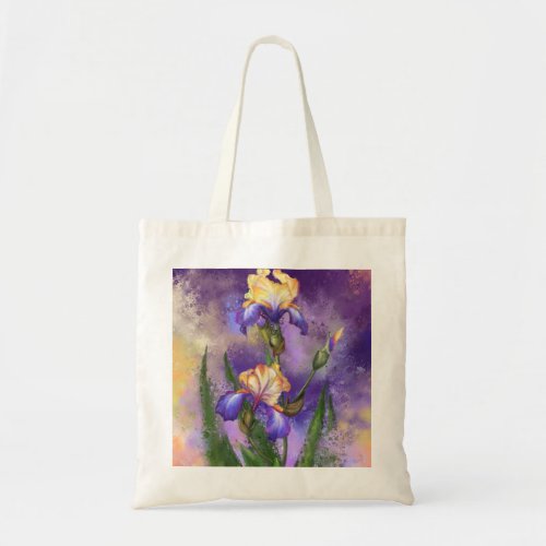 Beautiful Purple Iris Flower Migned Art Painting   Tote Bag