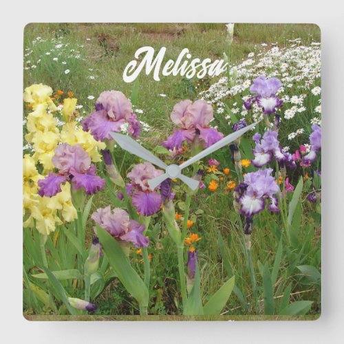 Beautiful Purple Iris Irises flower floral Garden Square Wall Clock