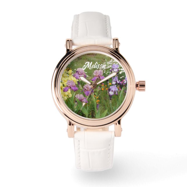 Beautiful Purple Iris Irises flower floral Garden Watch (Front)