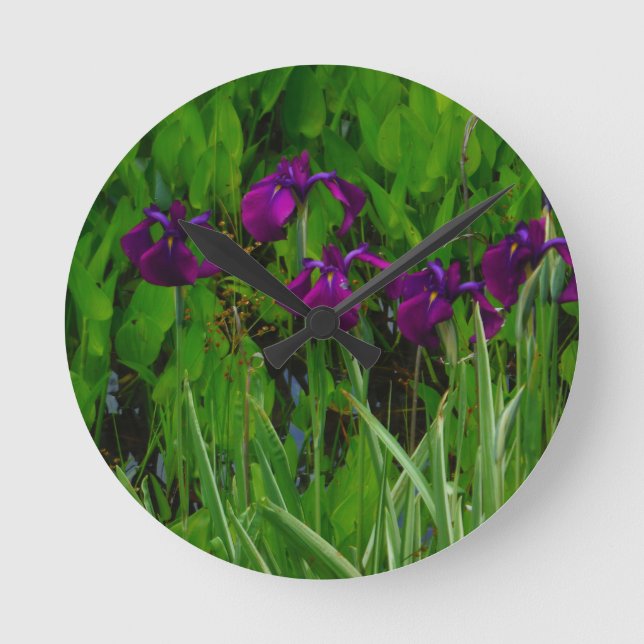 Beautiful Purple Iris Round Clock (Front)